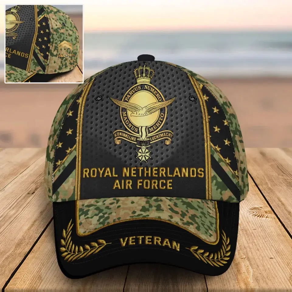 Personalized Royal Netherlands Army Veteran Custom Rank & Time Cap 3D Printed AHVQ24748