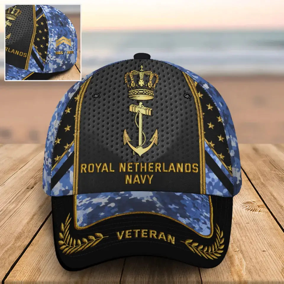Personalized Royal Netherlands Army Veteran Custom Rank & Time Cap 3D Printed AHVQ24748