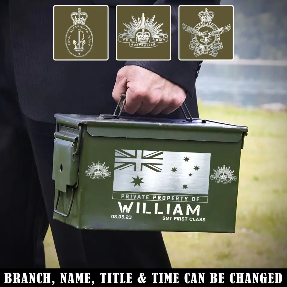 Personalized Private Property Of Australian Veteran Custom Name & Time Ammo Box Printed QTKH24761