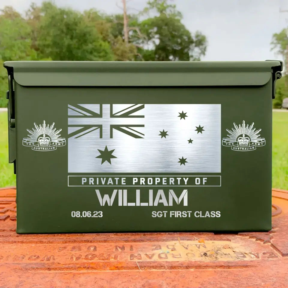 Personalized Private Property Of Australian Veteran Custom Name & Time Ammo Box Printed QTKH24761