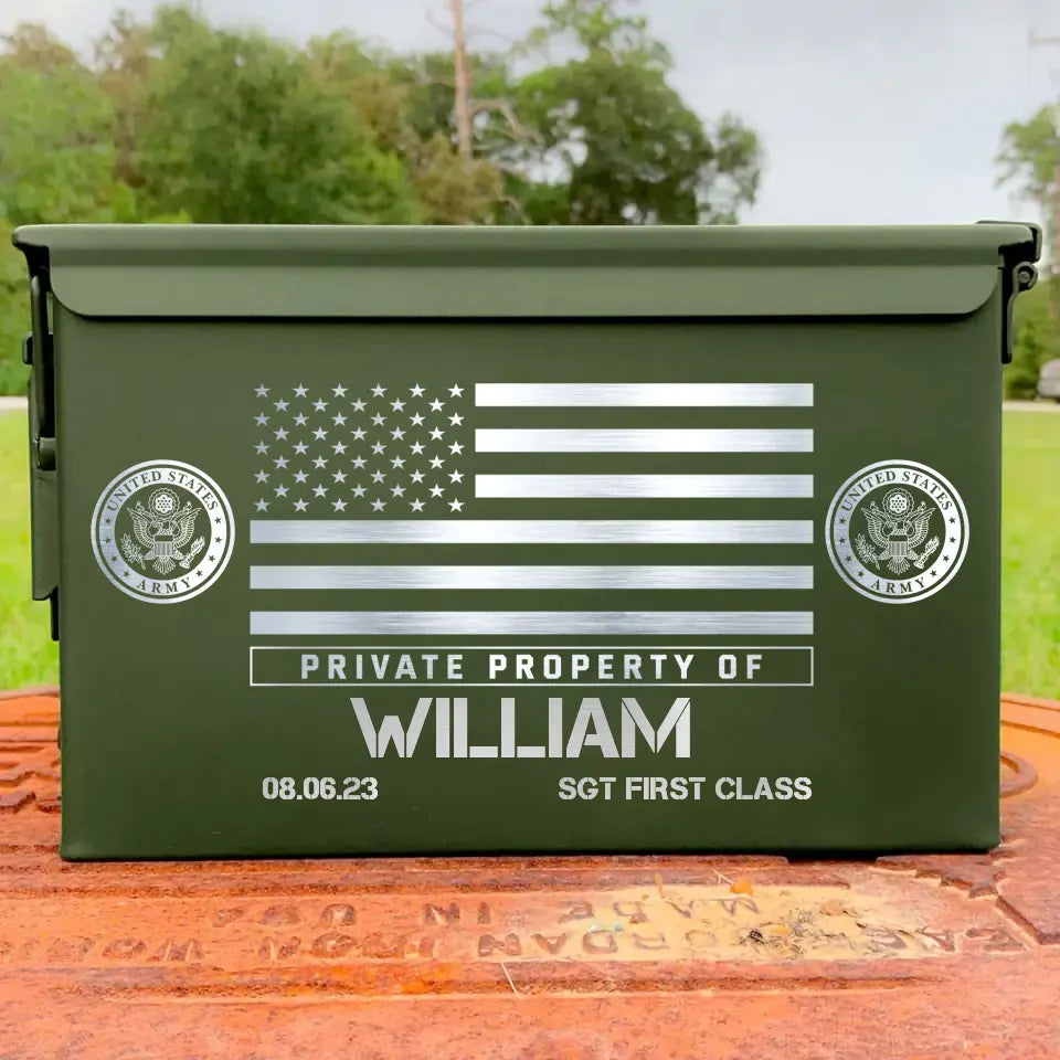 Personalized Private Property Of US Veteran Custom Name & Time Ammo Box Printed QTKH24761