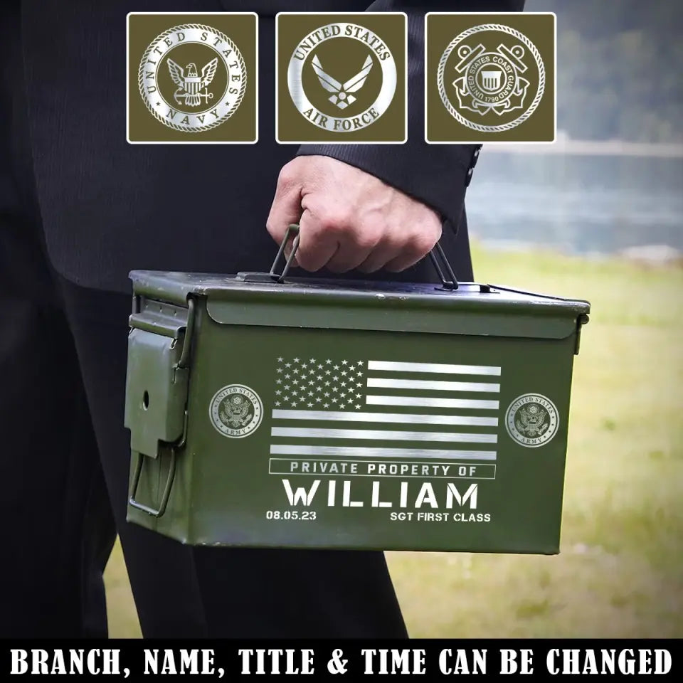 Personalized Private Property Of US Veteran Custom Name & Time Ammo Box Printed QTKH24761