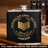 Personalized Australian Army Veteran Retired Custom Rank Served Time & Name Leather Flask Printed AHKH24765