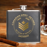Personalized Canadian Army Veteran Retired Custom Rank Served Time & Name Leather Flask Printed AHKH24765