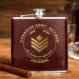 Personalized Canadian Army Veteran Retired Custom Rank Served Time & Name Leather Flask Printed AHKH24765