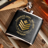Personalized Canadian Army Veteran Retired Custom Rank Served Time & Name Leather Flask Printed AHKH24765