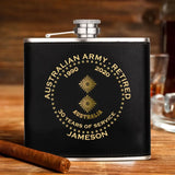 Personalized Australian Army Veteran Retired Custom Rank Served Time & Name Leather Flask Printed AHKH24765