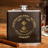 Personalized Australian Army Veteran Retired Custom Rank Served Time & Name Leather Flask Printed AHKH24765