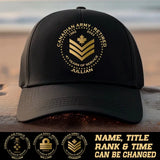 Personalized Canadian Army Retired Custom Rank Served Time & Name Black Cap Printed AHVA24763