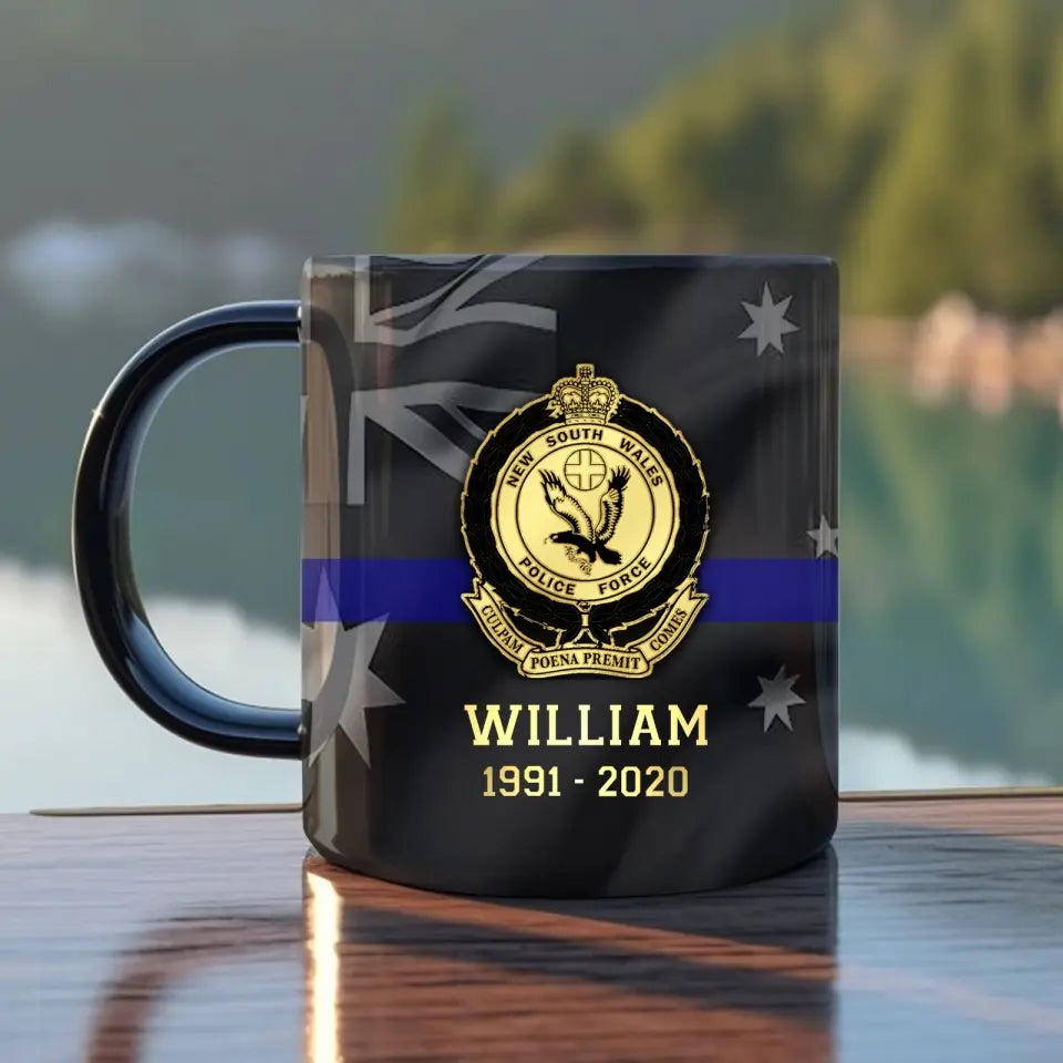 Personalized Australian Police Logo Custom Name & Time Black Mug Printed LVA24772