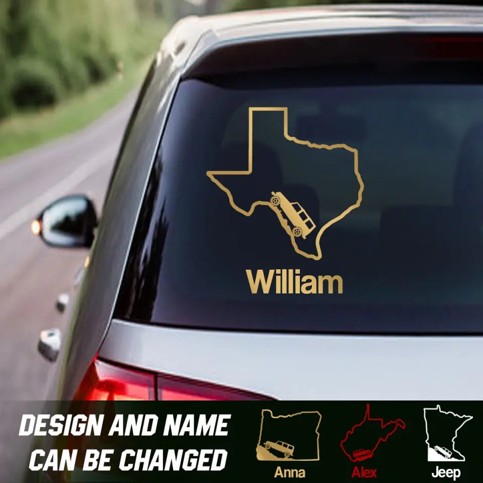 Personalized US State Map & Jeep Car Custom Name Decal Printed QTHN24776