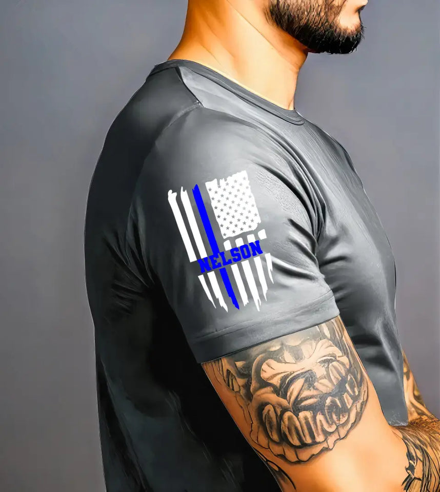Personalized US Thin Blue Line Custom Name TShirt QTKH24781
