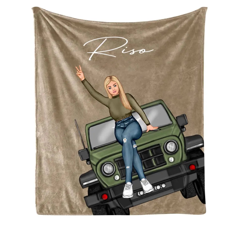 Personalized Jeep Girl Custom Name Sherpa or Fleece Blanket Printed HN24778