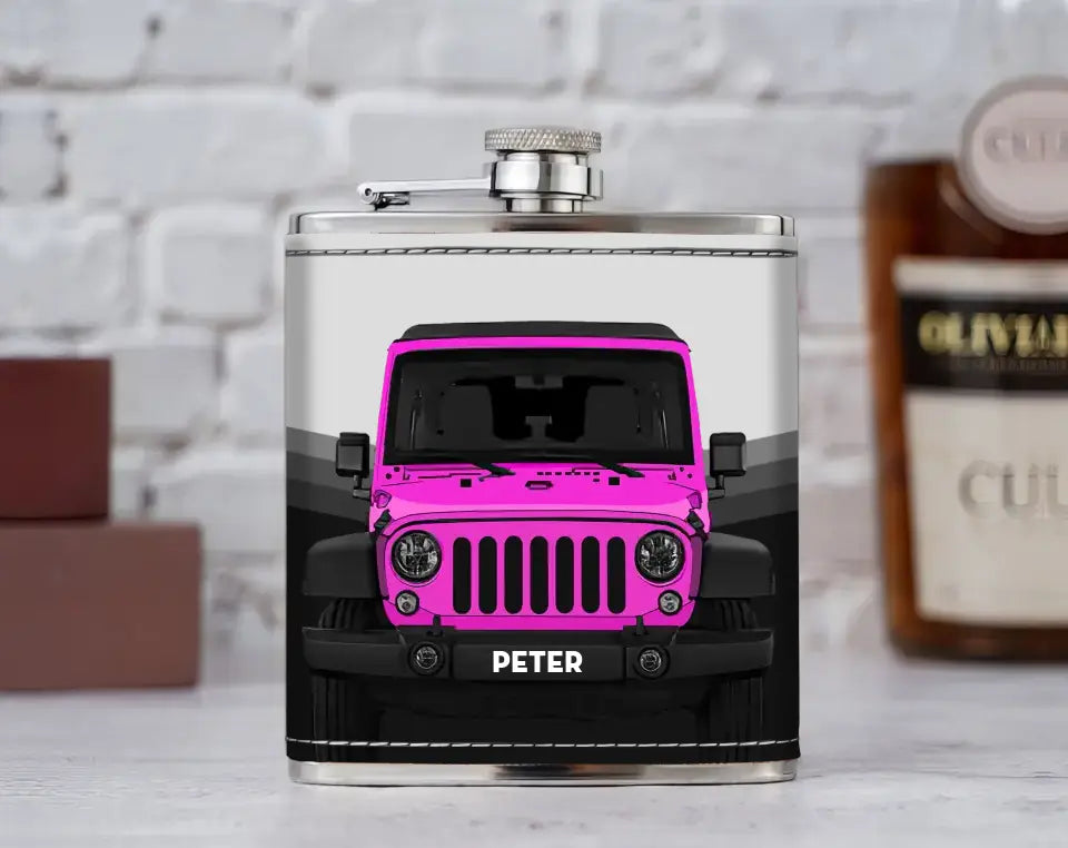 Personalized Jeep Car Custom Name Leather Flask Printed HN24817