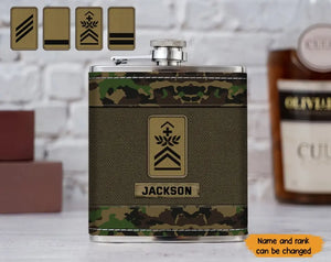 Personalized Swiss Veteran Rank Camo Custom Name Leather Flask Printed KH24816