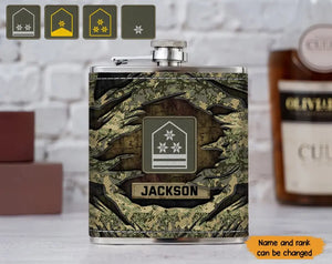Personalized Austrian Veteran Rank Camo Custom Name Leather Flask Printed KH24816