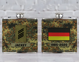 Personalized German Veteran Rank Camo Custom Name Leather Flask Printed KH24816