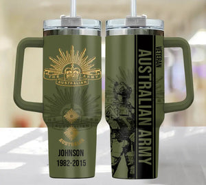 Personalized Australian Veteran Rank Camo Custom Name & Time 40oz Matte Tumbler With Handle Printed AHVA24820