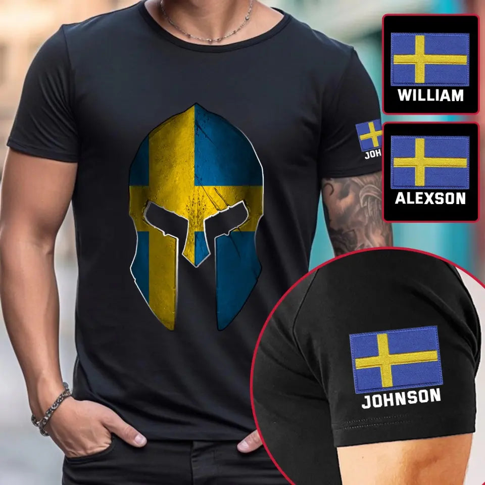 Personalized Swedish Veteran Spartan Helmet Custom Name T-shirt Printed VQ24827