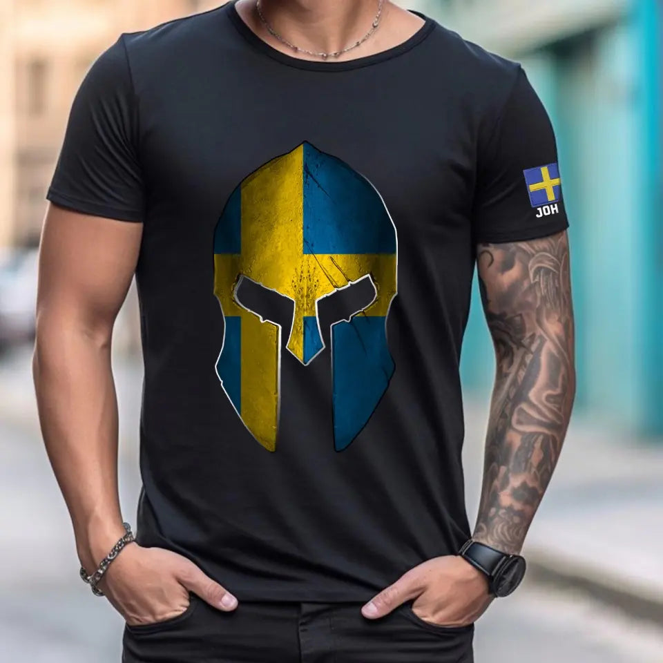 Personalized Swedish Veteran Spartan Helmet Custom Name T-shirt Printed VQ24827
