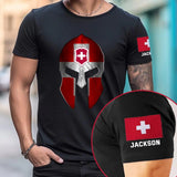 Personalized Swiss Veteran Spartan Helmet Custom Name T-shirt Printed VQ24827