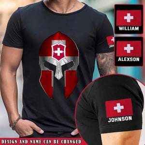 Personalized Swiss Veteran Spartan Helmet Custom Name T-shirt Printed VQ24827