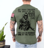 Personalized US Veteran As I Walk Through The Valley Of The Shadow Of Death I Fear No Evil For I Am The Baddest One In The Valley T-shirt Printed KHQ24841