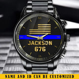 Personalized US Police Thin Blue Line Custom Name & ID Watch Printed QTKH24843