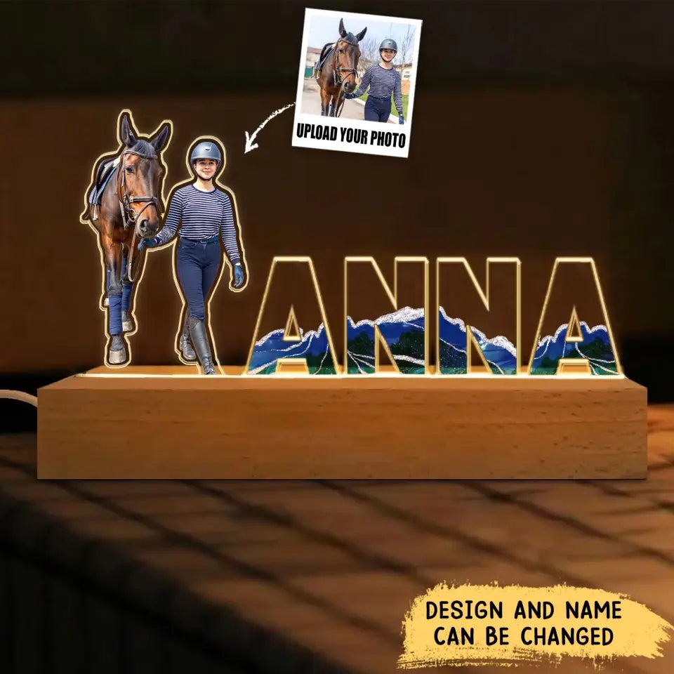 Personalized Upload Your Horse Photo & Custom Name Horse Lovers Gift LED Lamp Night Light Printed VA24849