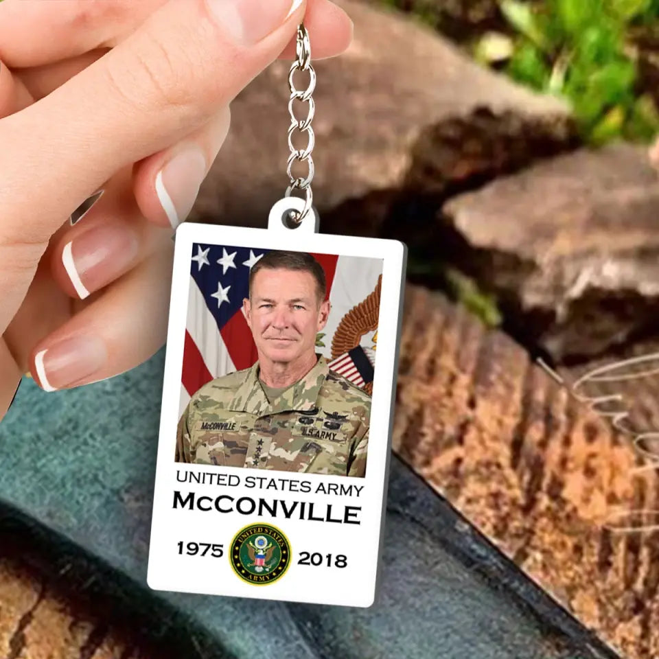 Personalized Upload Your Photo US Veteran Custom Name & Served Time Acrylic Keychain Printed VQ24864