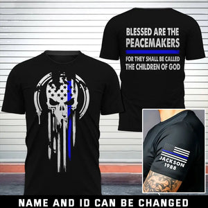 Personalized US Police Skull Blessed Are The Peacemakers For They Shall Be Called The Children Of God T-shirt Printed QTKH24865