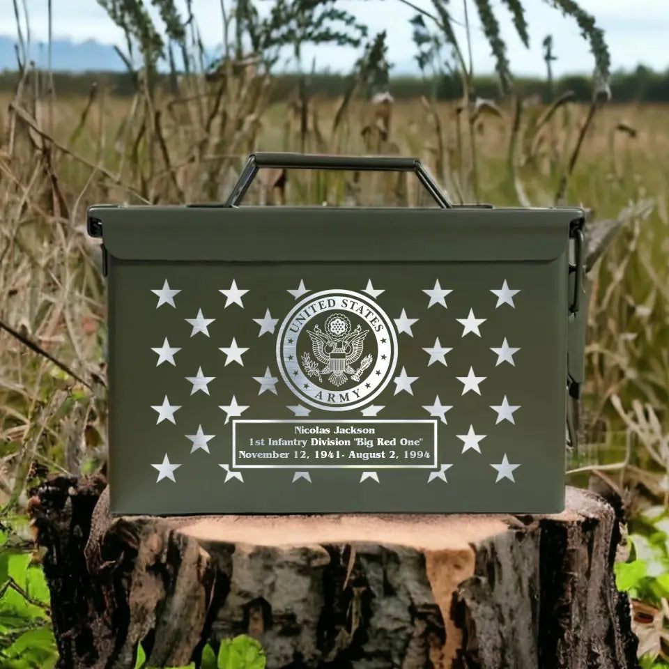 Personalized United States Army Veteran Custom Name & Time Ammo Box Printed QTVA24725