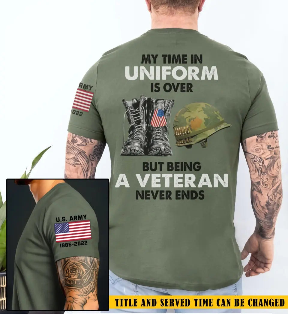 Personalized My Time In Unicorn Is Over But Being A Veteran Never Ends US Veteran T-shirt Printed KH24868