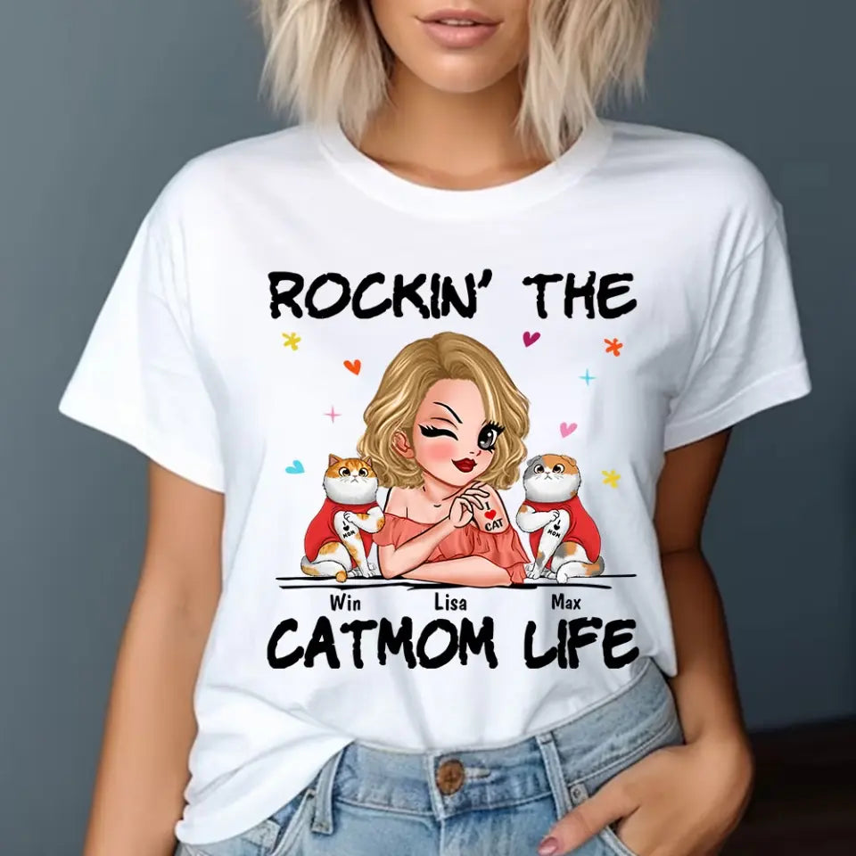 Personalized Rockin' The Catmom Life Cat Lovers Gift T-shirt Printed HN24877