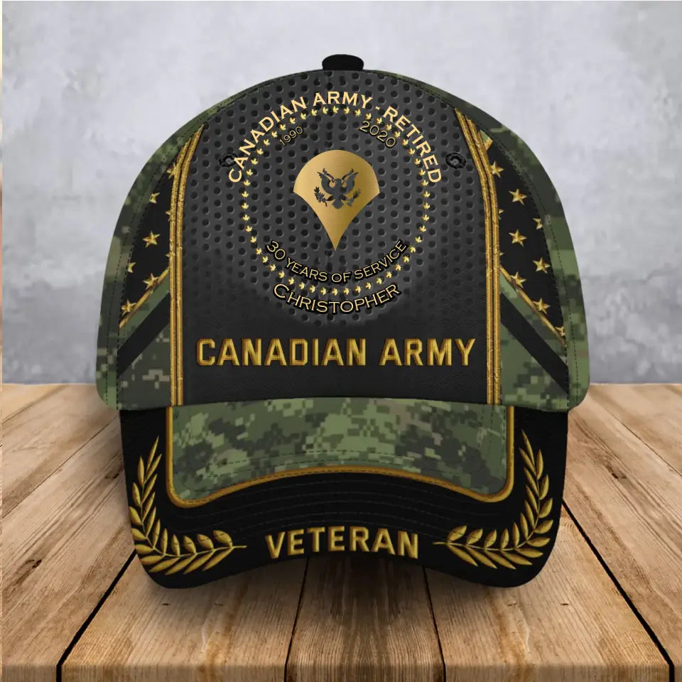 Personalized Canadian Army Veteran Rank Camo Custom Name & Served Time 3D Cap Printed AHVA24872