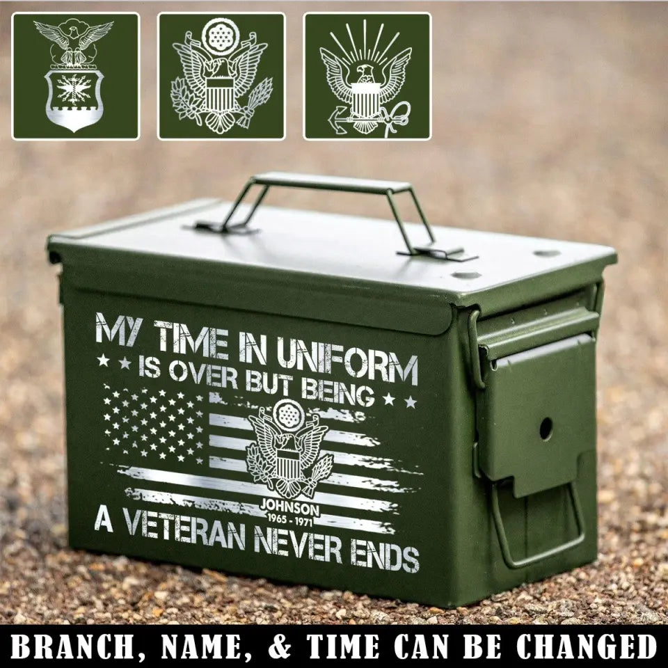 Personalized My Time In Uniform Is Over But Being A Veteran Never Ends US Veteran Ammo Box Printed VA24875