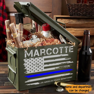 Personalized US Police Flag Blueline Flag Ammo Box Printed QTKH24885