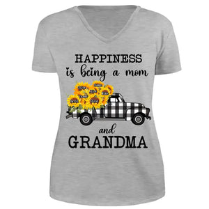Personalized Happiness Is Being A Mom And Grandma Car Sunflowers V-neck T-shirt Printed HN24896