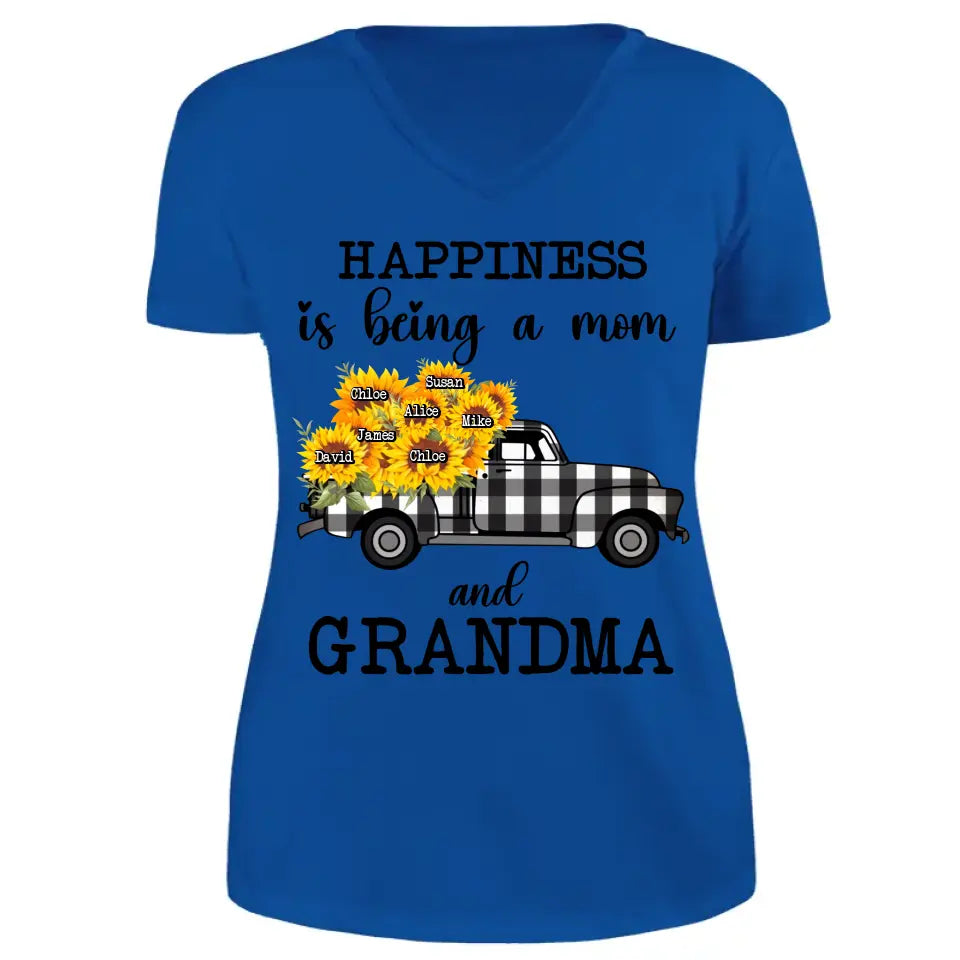 Personalized Happiness Is Being A Mom And Grandma Car Sunflowers V-neck T-shirt Printed HN24896