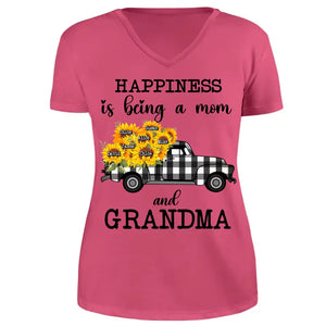 Personalized Happiness Is Being A Mom And Grandma Car Sunflowers V-neck T-shirt Printed HN24896