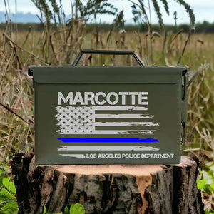 Personalized US Police Flag Blueline Flag Ammo Box Printed QTKH24885