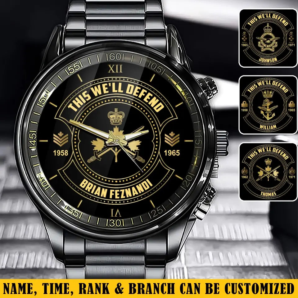 Personalized This We'll Defend Canadian Army Veteran Custom Rank & Name Number Watch AHVA24898