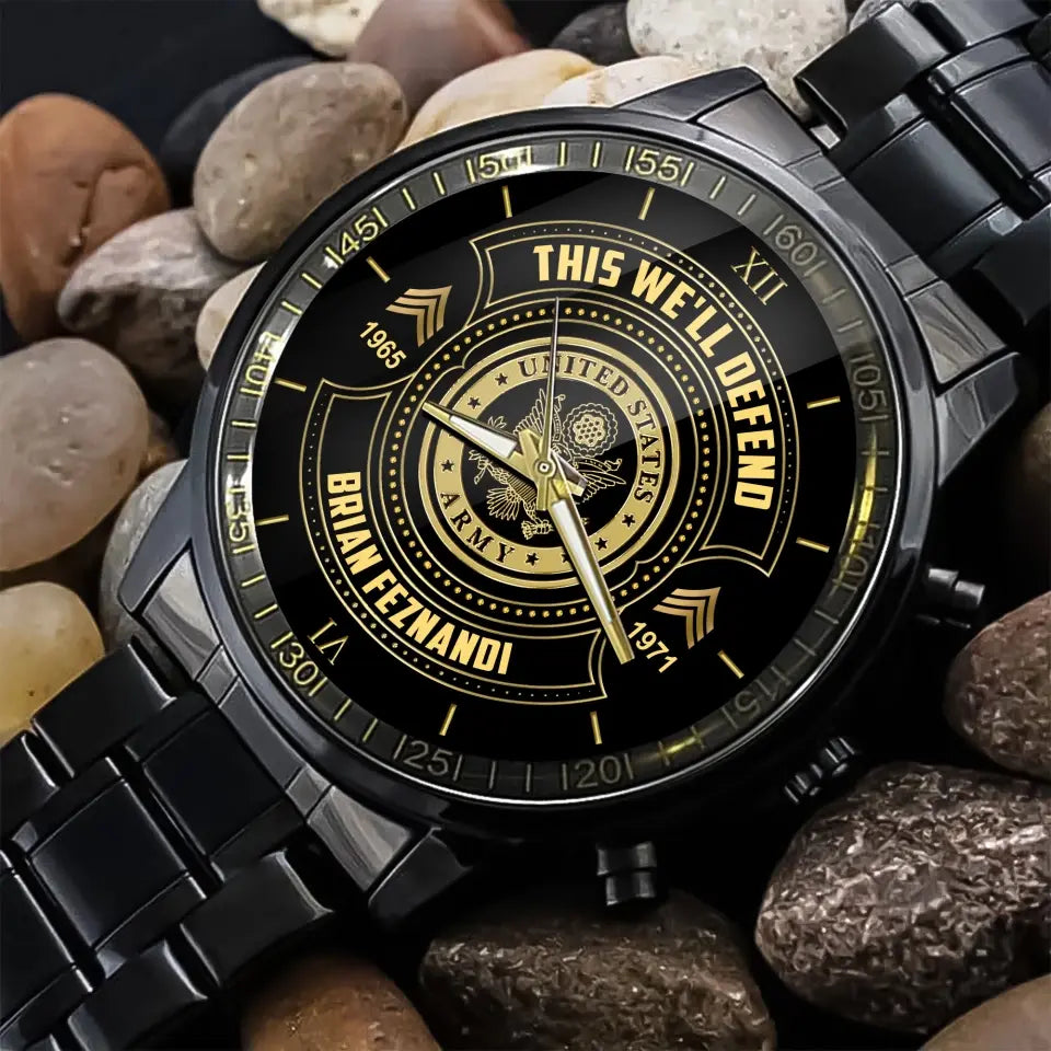Personalized This We'll Defend US Army Veteran Custom Rank & Name Number Watch AHVA24898
