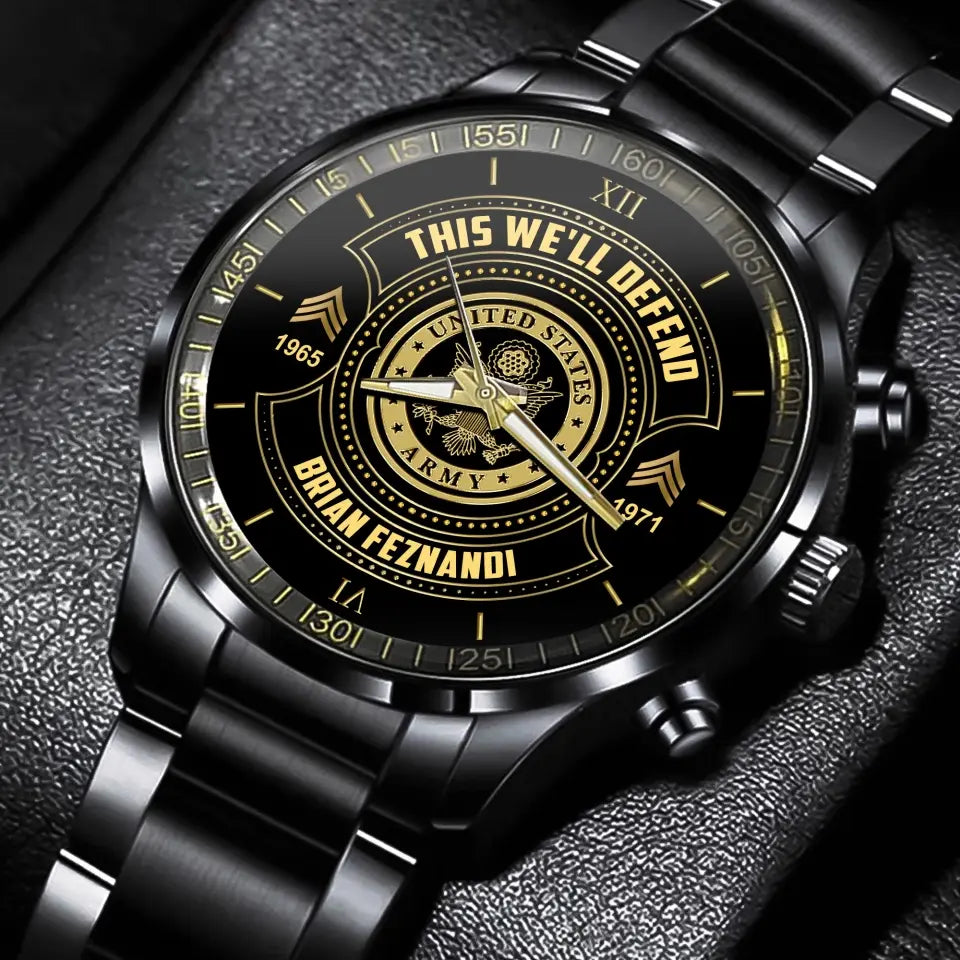 Personalized This We'll Defend US Army Veteran Custom Rank & Name Number Watch AHVA24898