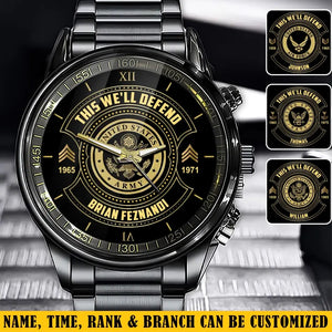 Personalized This We'll Defend US Army Veteran Custom Rank & Name Number Watch AHVA24898