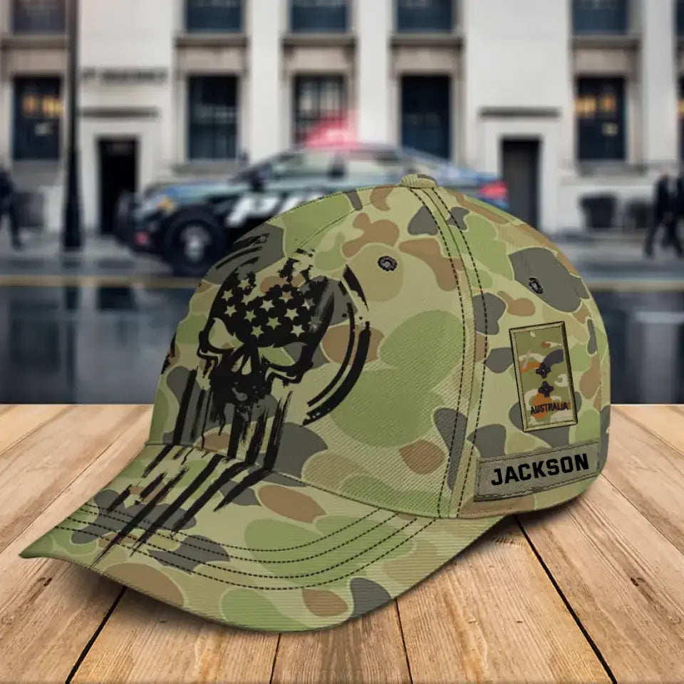 Personalized Skull Australian Veteran Rank Camo Custom Name Cap 3D Printed QTKH24905