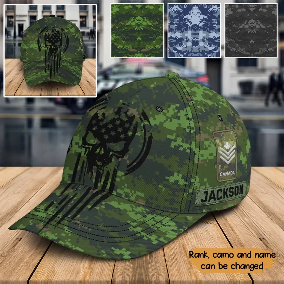 Personalized Skull Canadian Veteran Rank Camo Custom Name Cap 3D Printed QTKH24905