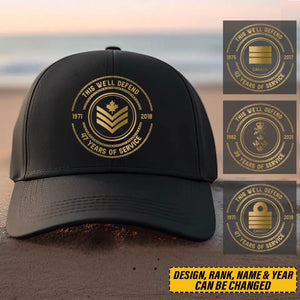 Personalized This We'll Defend Canadian Veteran Custom Rank & Time Black Cap Printed AHVQ24907