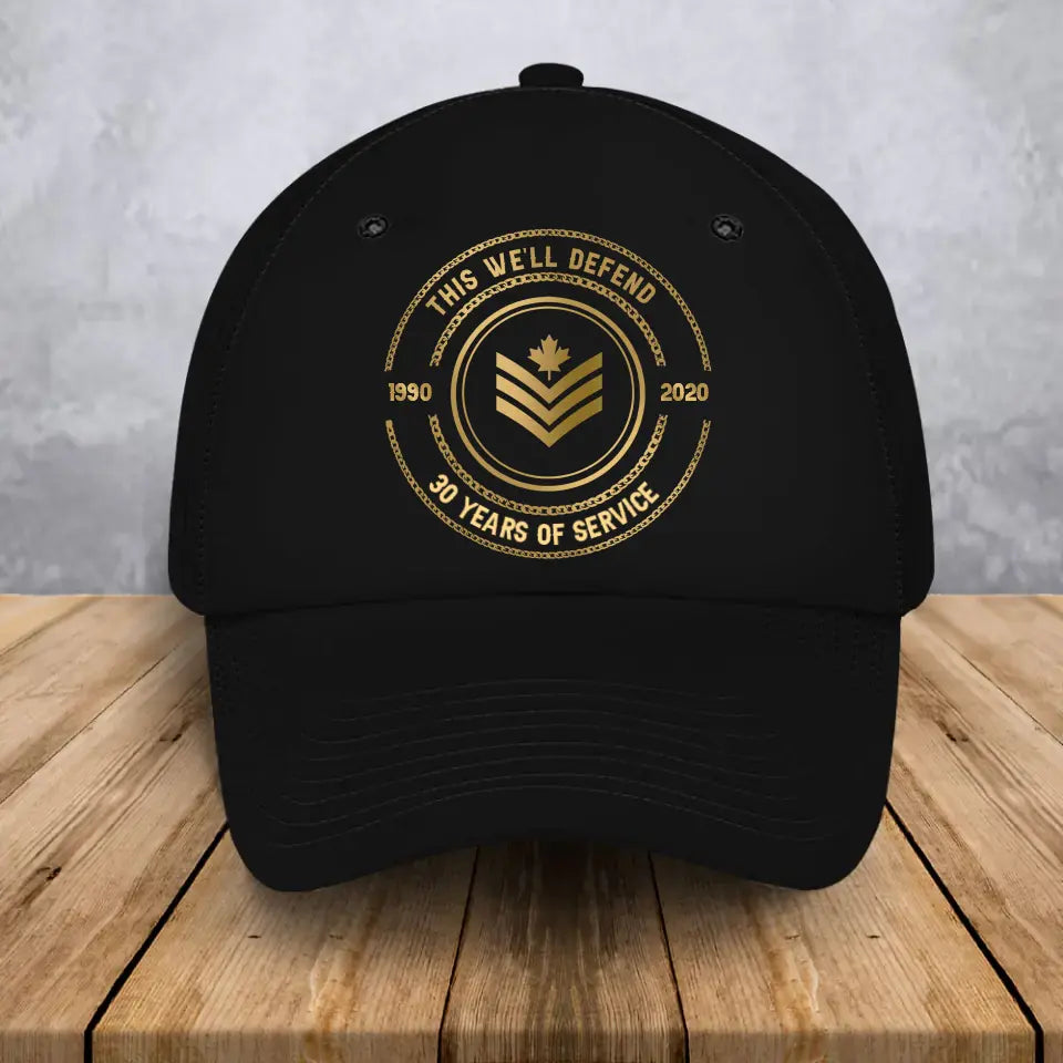 Personalized This We'll Defend Canadian Veteran Custom Rank & Time Black Cap Printed AHVQ24907