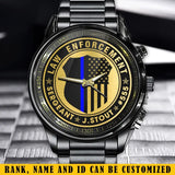Personalized Law Enforcement US Police Blue Line Custom Name & ID Watch KVH24911